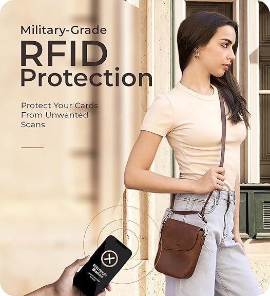 RFID Phone Purse Crossbody Bag for Women - Vintage Coffee Solid