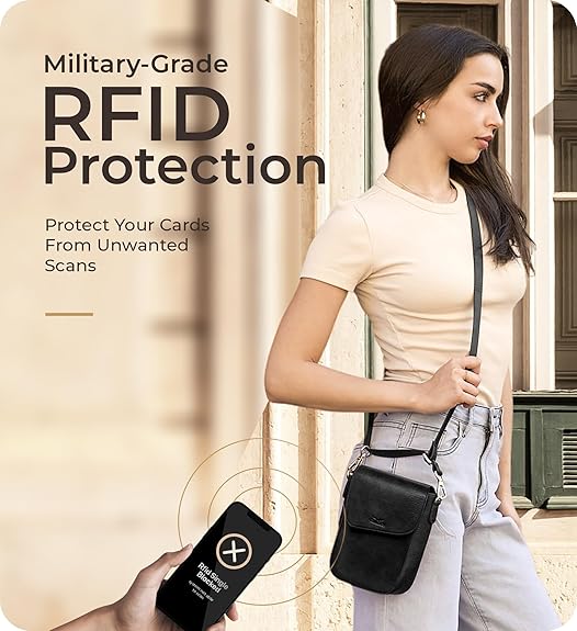 RFID Phone Purse Crossbody Bag for Women - Vintage Black Solid