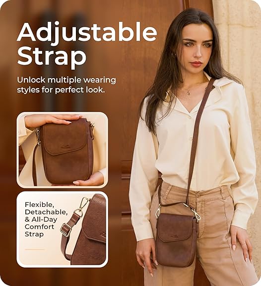 RFID Phone Purse Crossbody Bag for Women - Vintage Coffee Solid