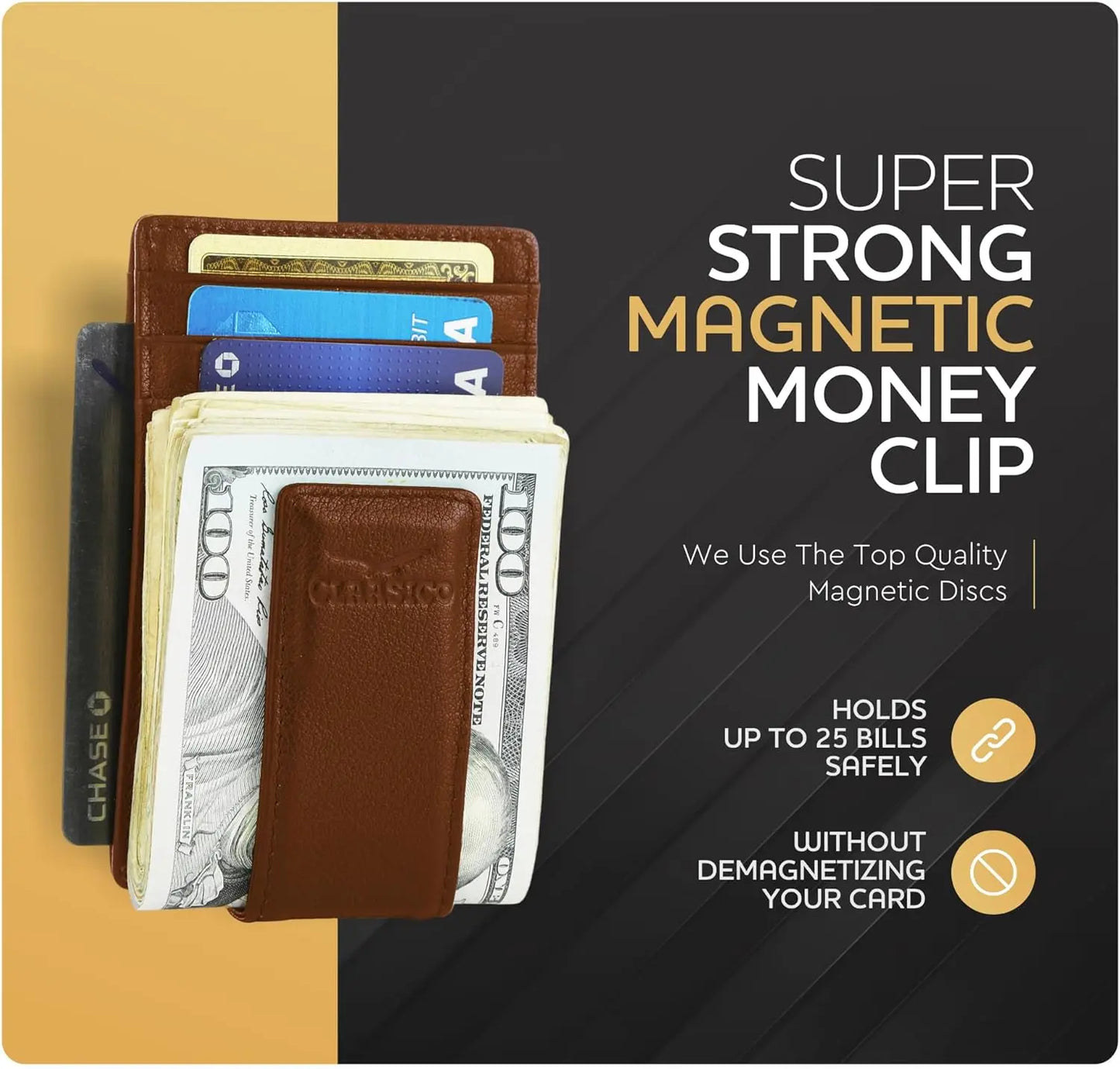 Money Clip Leather Wallet For Men - Tan
