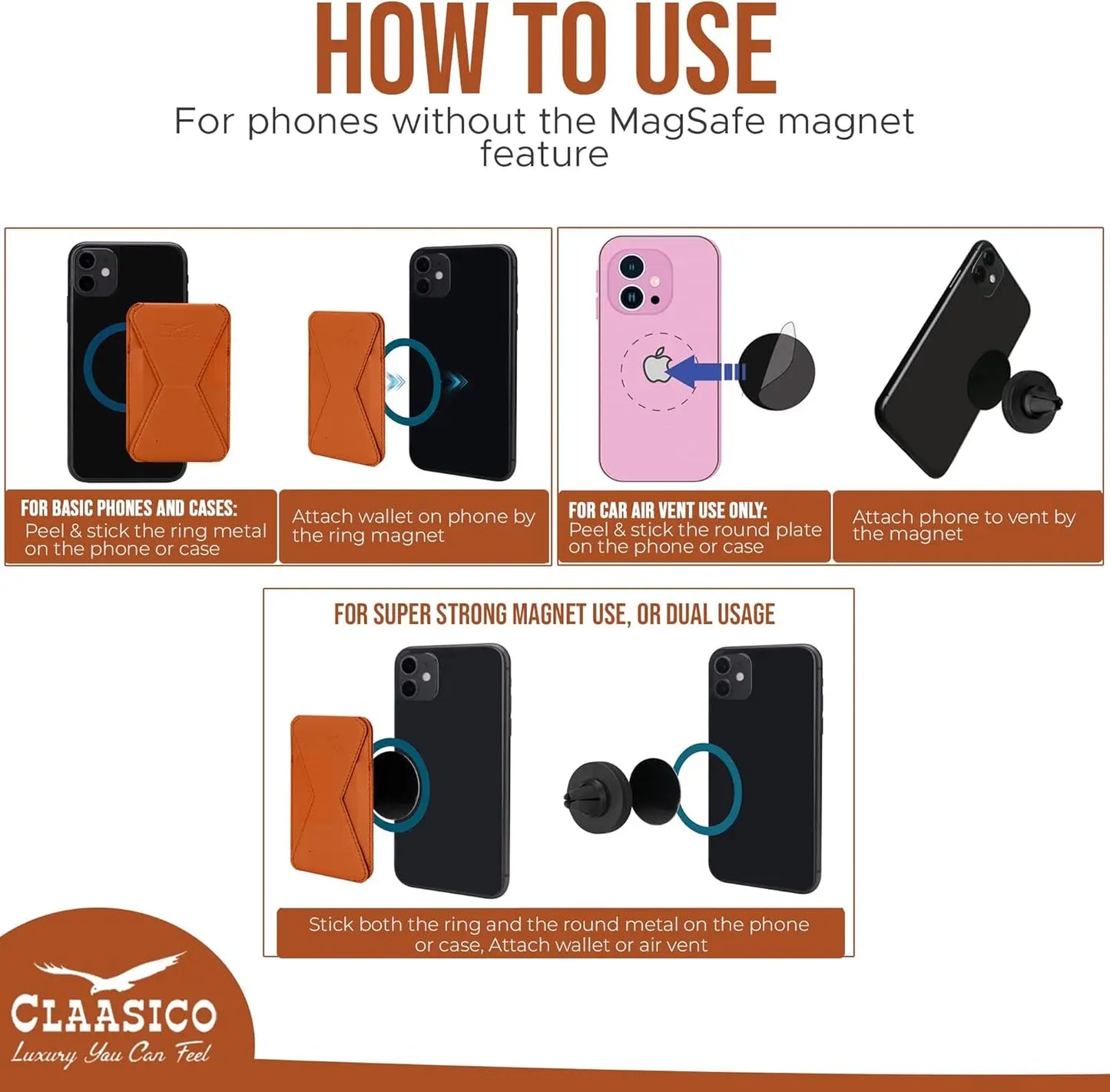 Cell Phone Wallet with Magnetic Phone Stand - Dark Brown