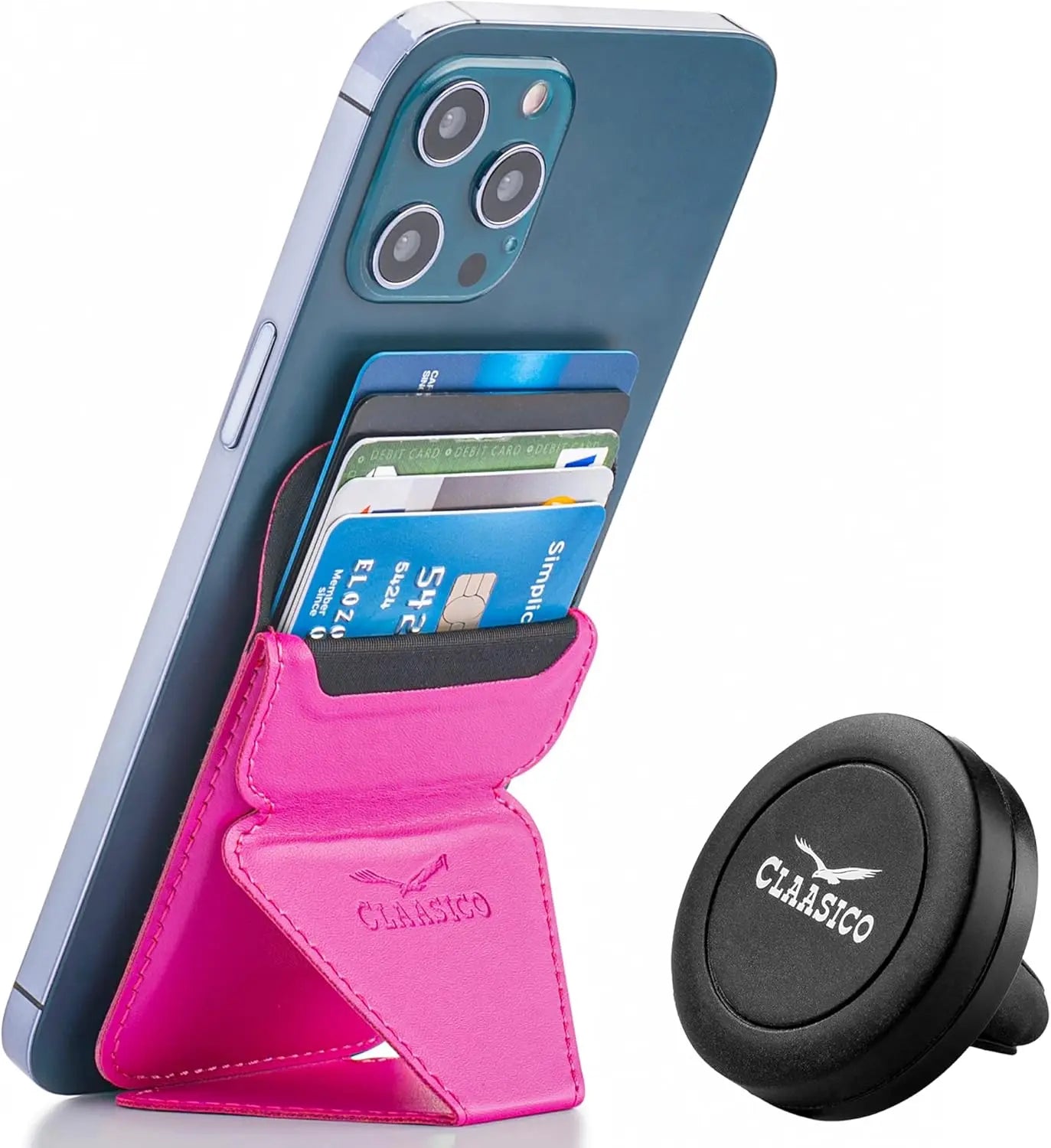Cell Phone Wallet with Magnetic Phone Stand - Pink