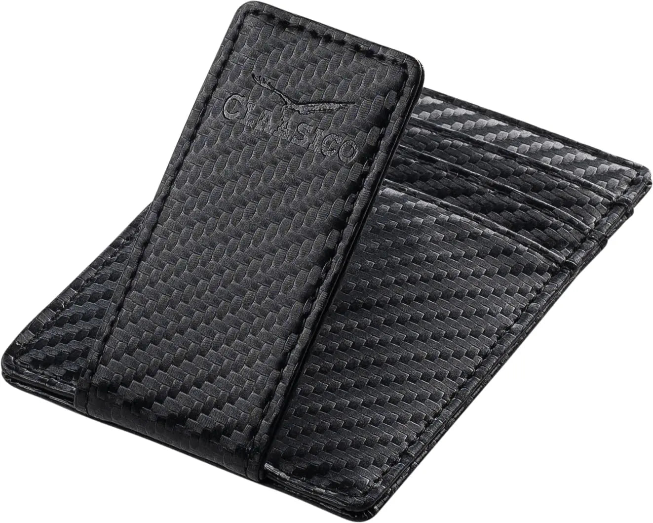 Money Clip Leather Wallet For Men - Carbon Black