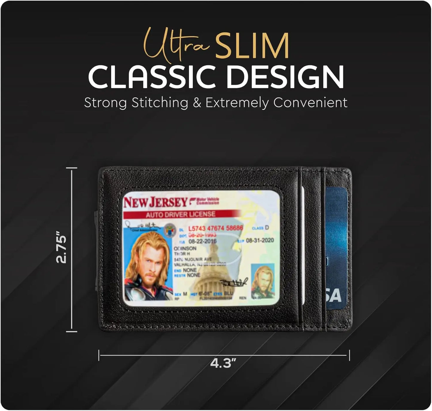 Money Clip Leather Wallet For Men - Black Tumbled Leather