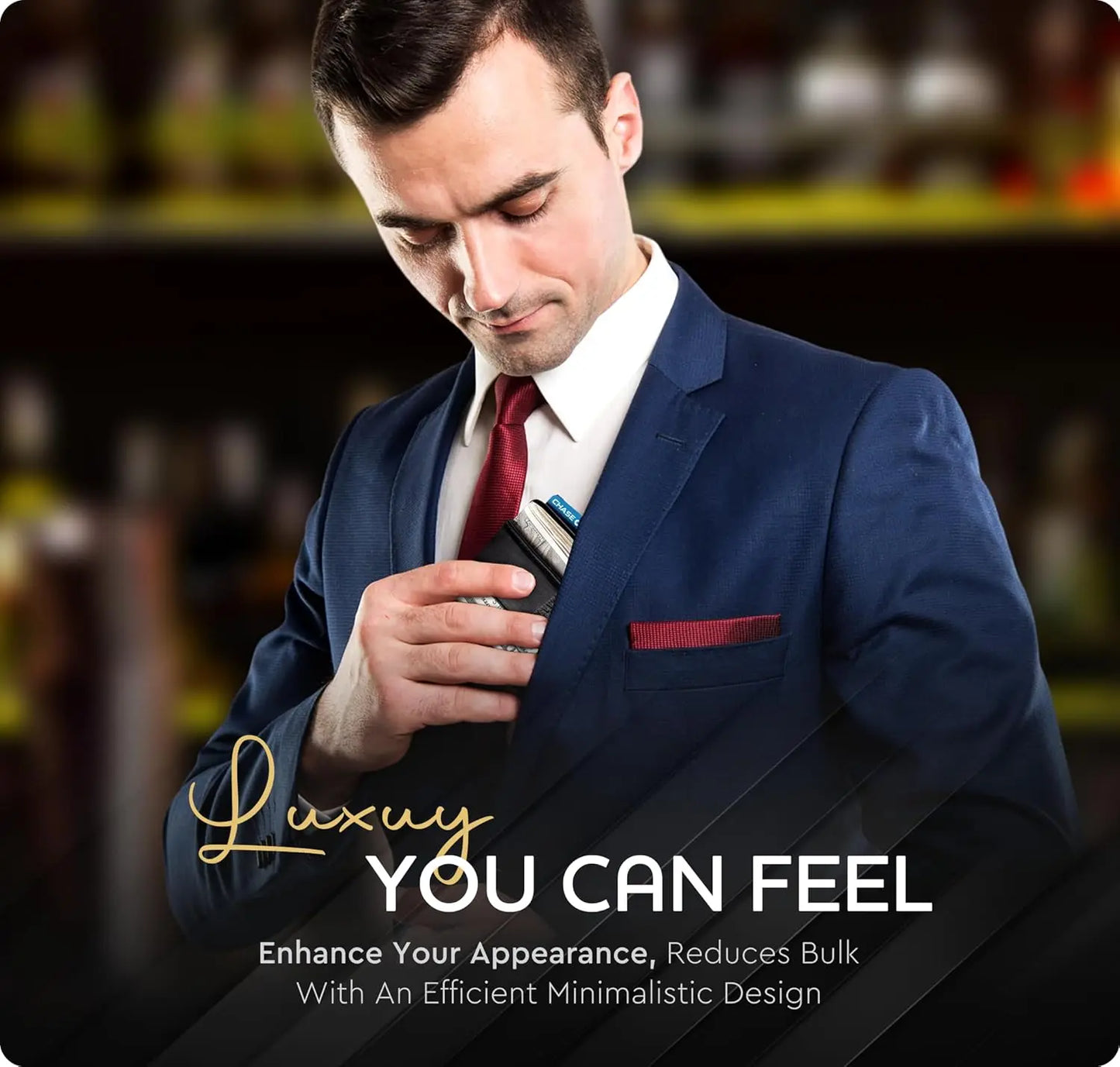 Money Clip Leather Wallet For Men - Black Smooth Leather