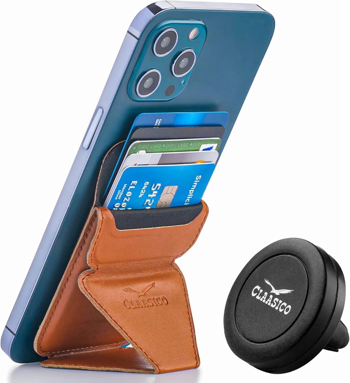 Cell Phone Wallet with Magnetic Phone Stand - Dark Brown
