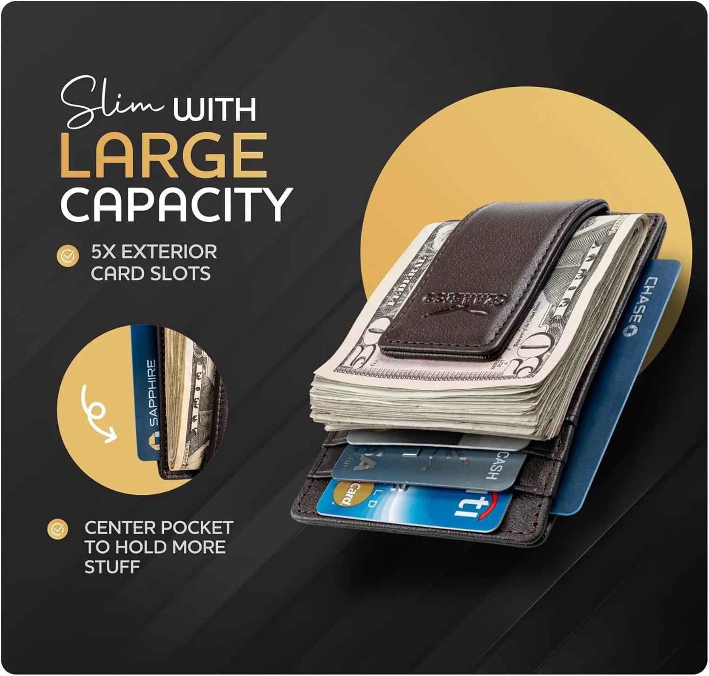 Money Clip Leather Wallet For Men - Brown