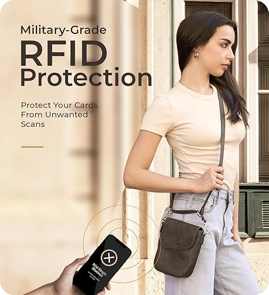 RFID Phone Purse Crossbody Bag for Women - Vintage Grey Partten