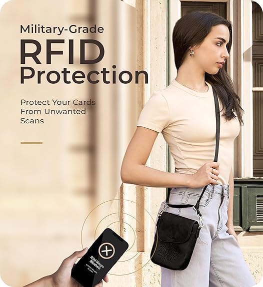 RFID Phone Purse Crossbody Bag for Women - Vintage Black Pattern