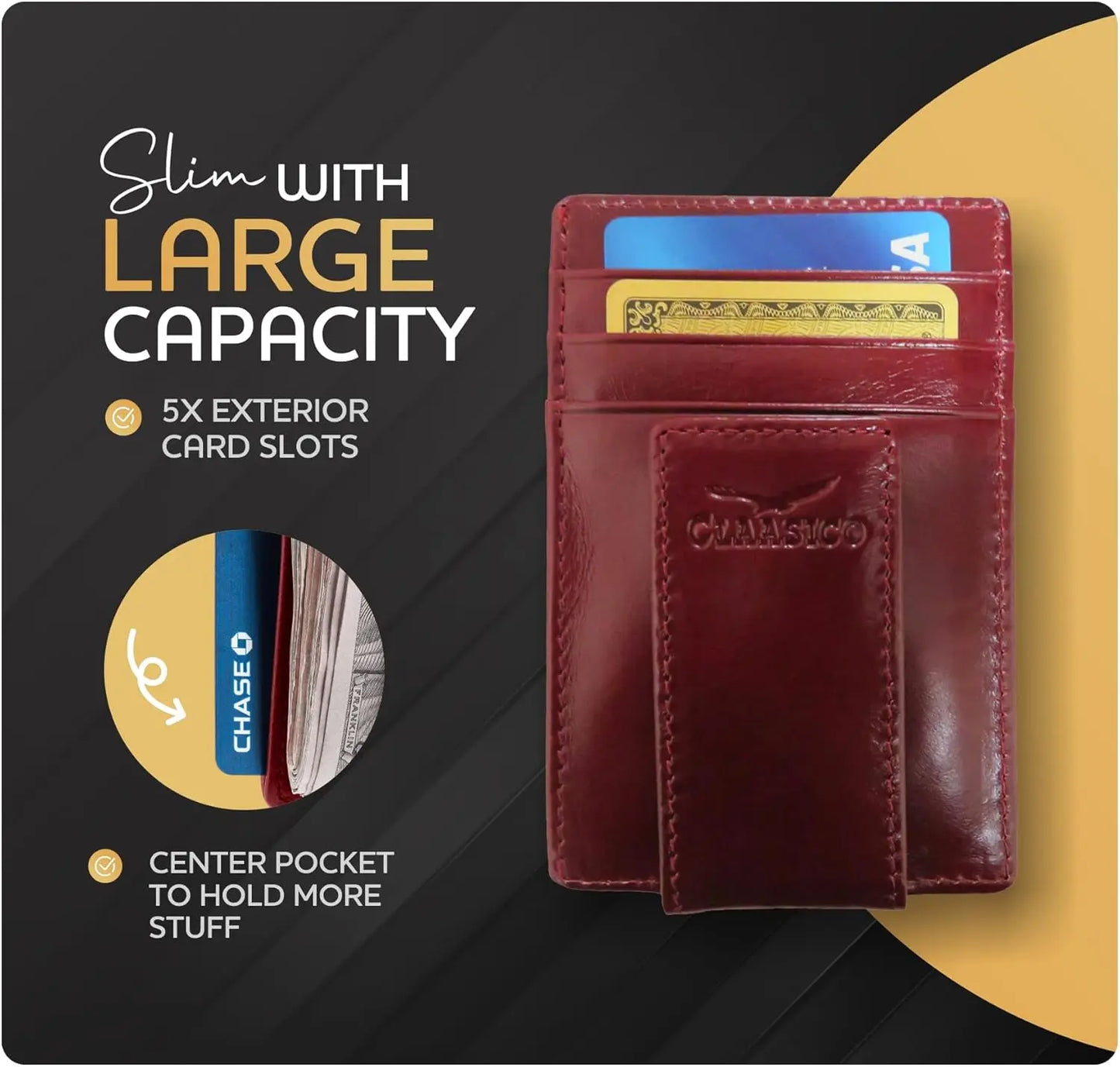 Money Clip Leather Wallet For Men - Maroon