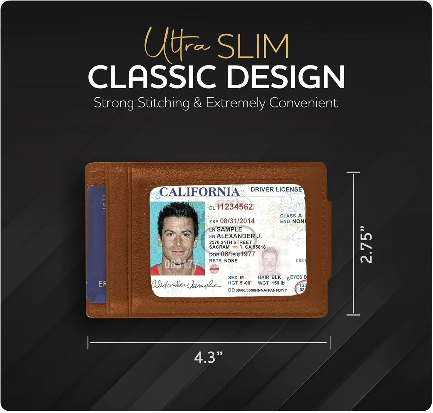 Money Clip Leather Wallet For Men - Tan