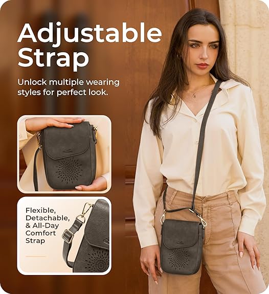 RFID Phone Purse Crossbody Bag for Women - Vintage Grey Partten