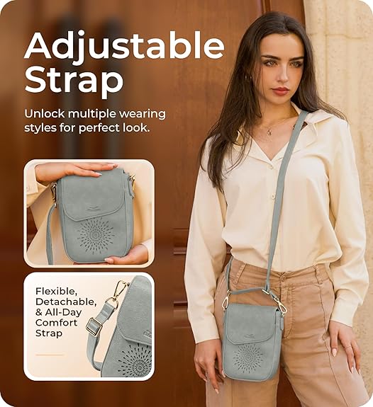 RFID Phone Purse Crossbody Bag for Women - Light Blue Pattern