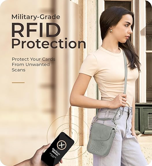 RFID Phone Purse Crossbody Bag for Women - Light Blue Pattern