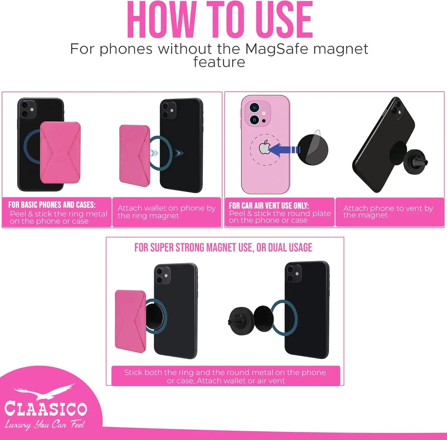 Cell Phone Wallet with Magnetic Phone Stand - Pink