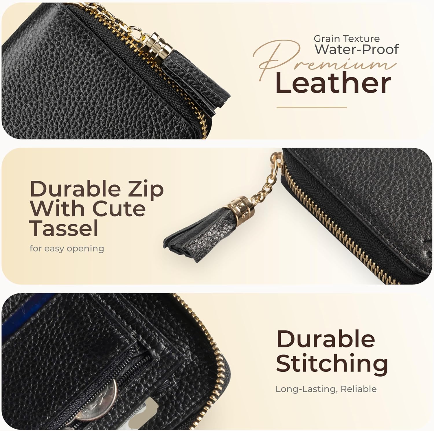 Ultra Slim Ladies Genuine Leather Bifold zipper wallet