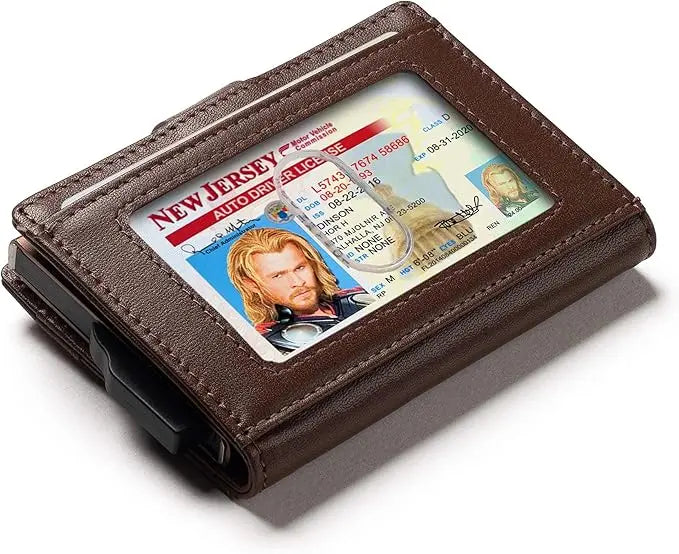 Pop Up Bifold Leather Wallet - Brown Smooth