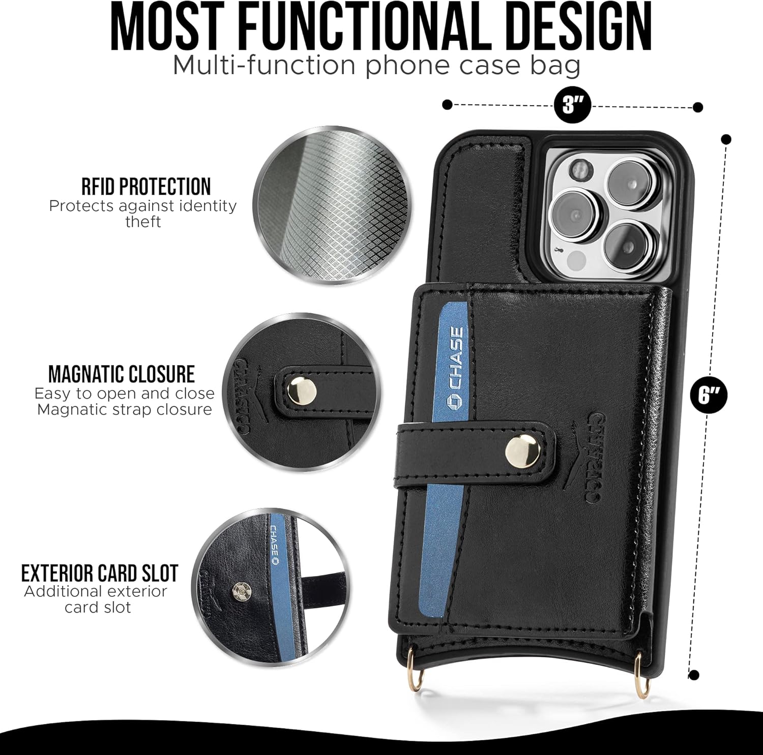 Claasico iPhone 13 Crossbody Wallet Case with RFID Protection