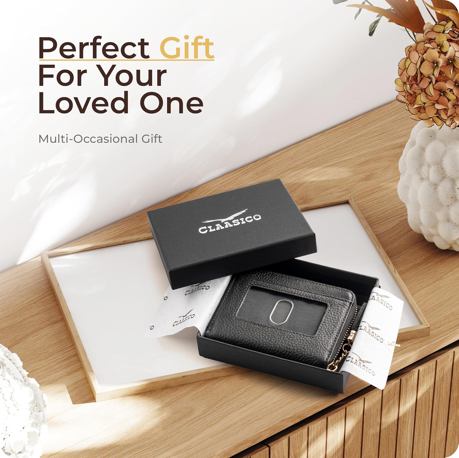 Ultra Slim Ladies Genuine Leather Bifold zipper wallet