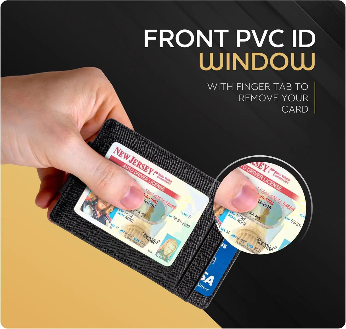 Money Clip Leather Wallet For Men - Crosshatch Black