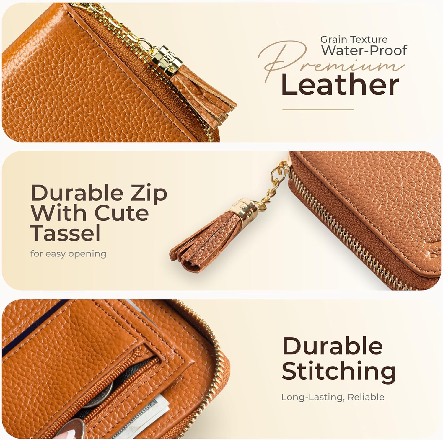 Ultra Slim Ladies Genuine Leather Bifold zipper wallet