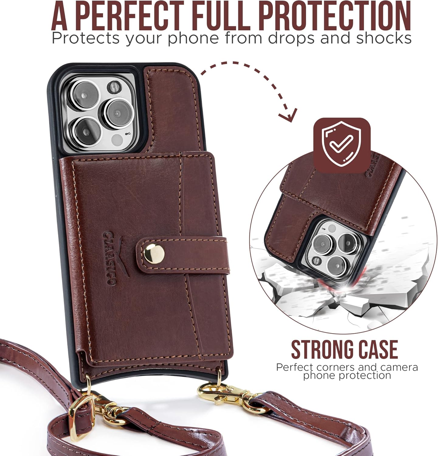 Claasico iPhone 13 Crossbody Wallet Case with RFID Protection