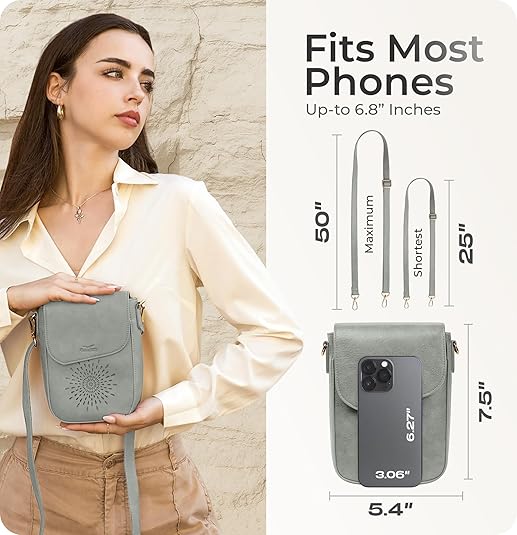 RFID Phone Purse Crossbody Bag for Women - Light Blue Pattern