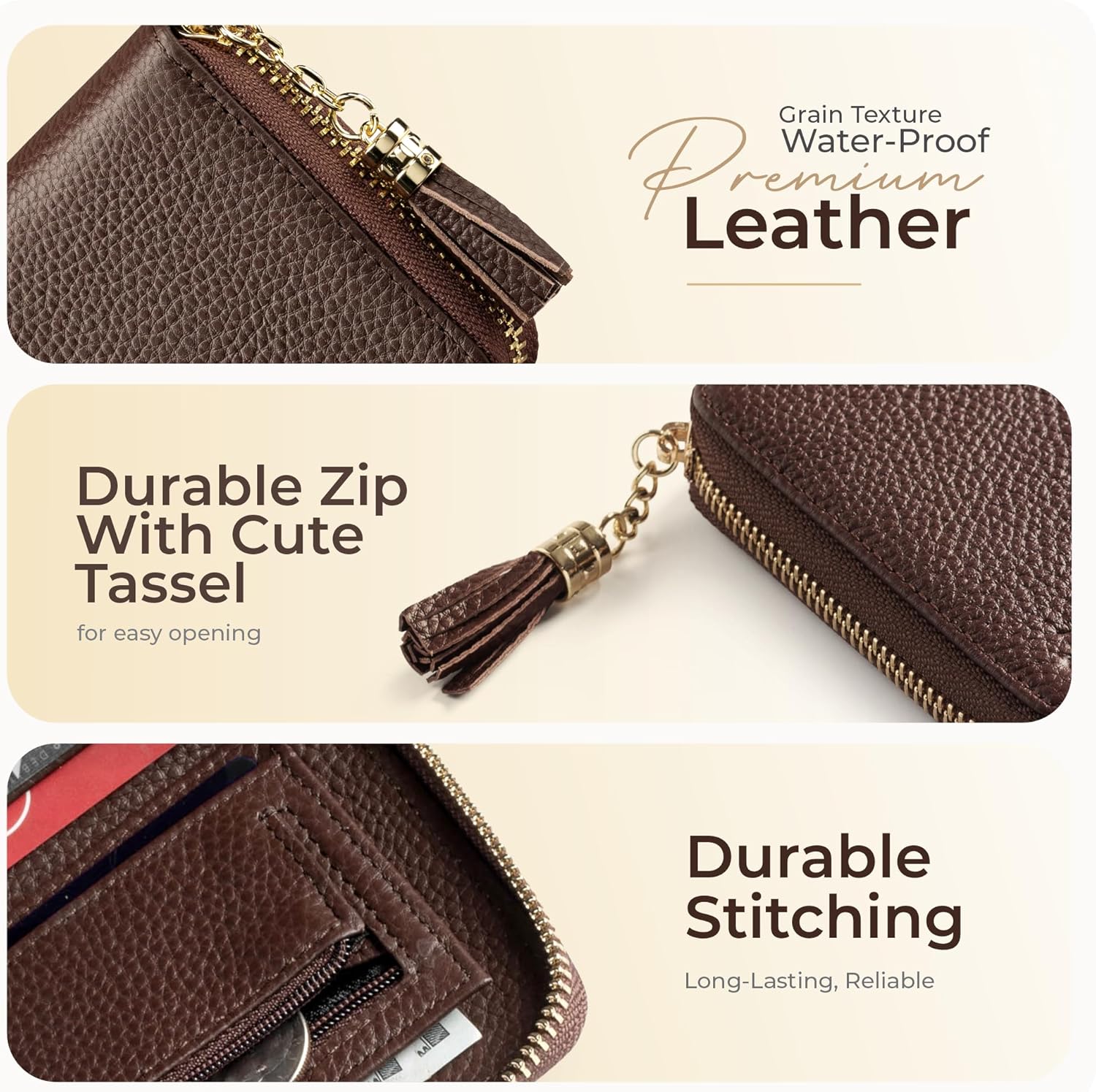 Ultra Slim Ladies Genuine Leather Bifold zipper wallet