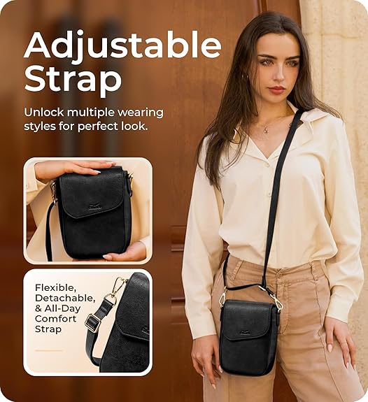 RFID Phone Purse Crossbody Bag for Women - Vintage Black Solid