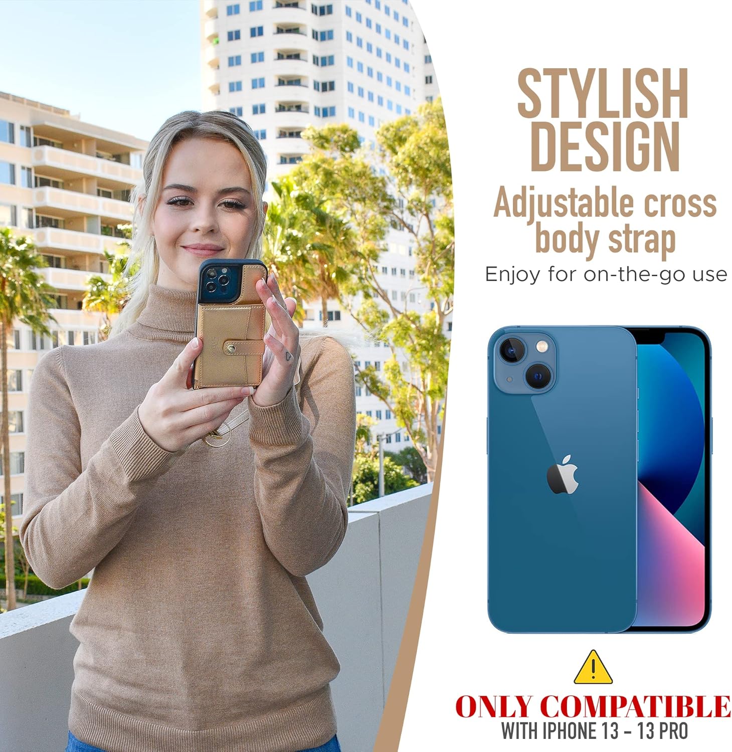 Claasico iPhone 13 Crossbody Wallet Case with RFID Protection