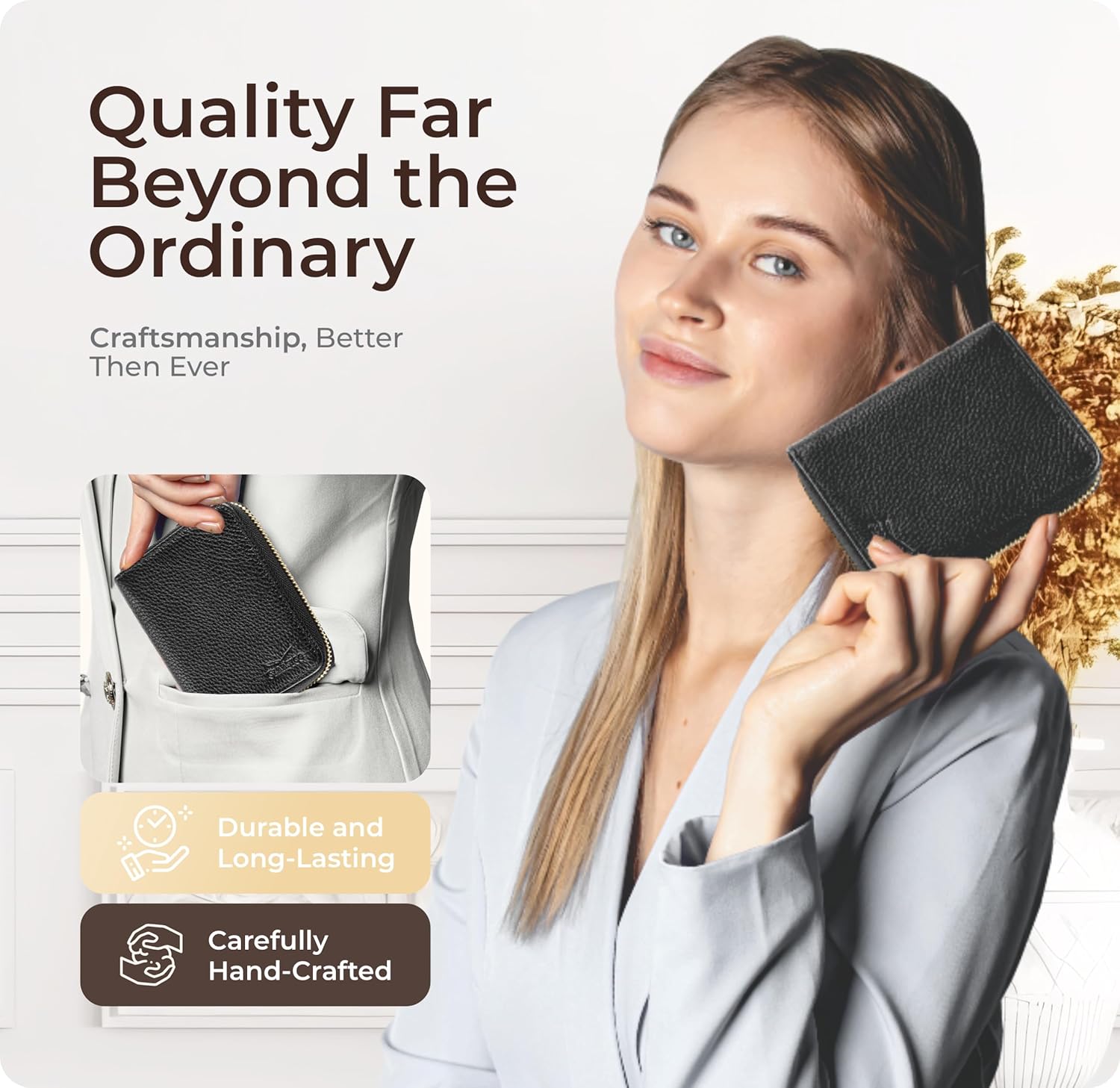 Ultra Slim Ladies Genuine Leather Bifold zipper wallet