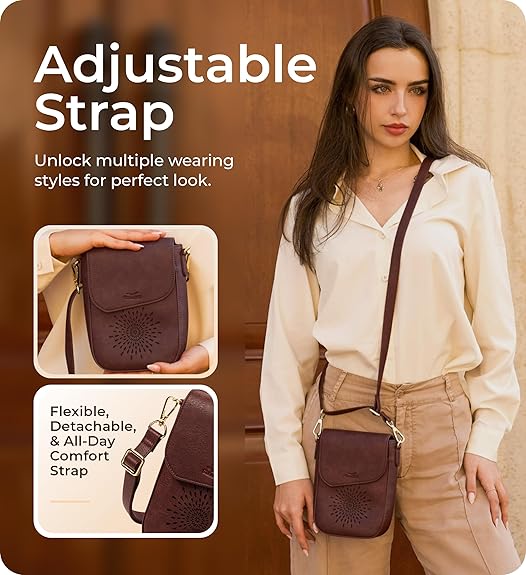 RFID Phone Purse Crossbody Bag for Women - Vintage Plum Partten