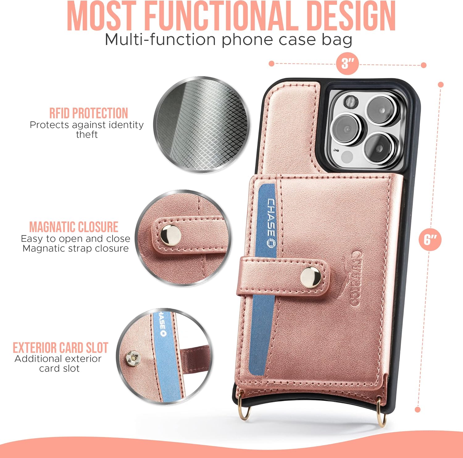 Claasico iPhone 13 Crossbody Wallet Case with RFID Protection