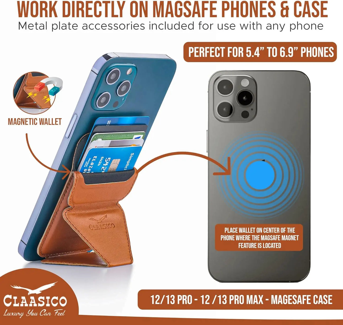 Cell Phone Wallet with Magnetic Phone Stand - Dark Brown