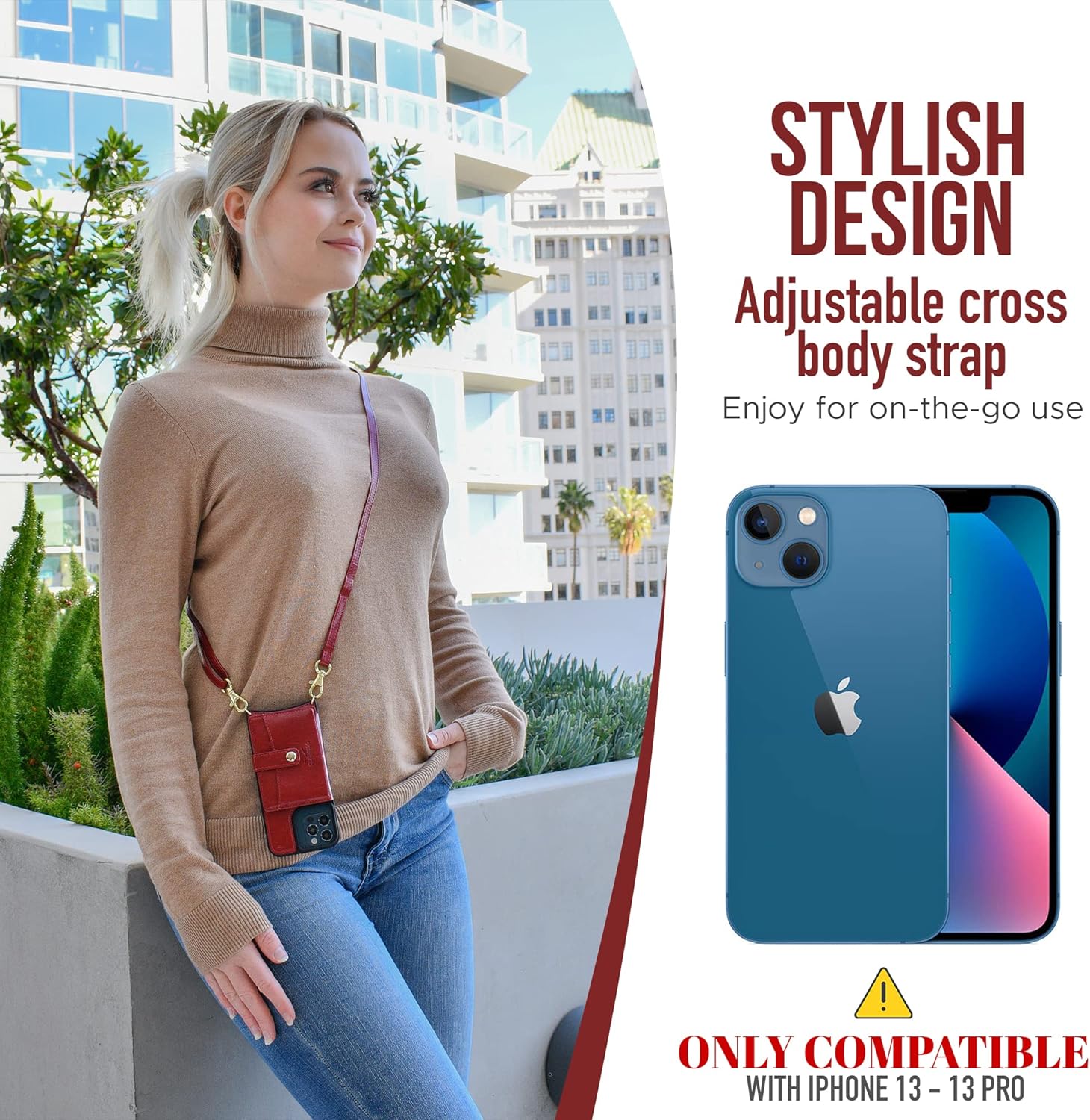 Claasico iPhone 13 Crossbody Wallet Case with RFID Protection