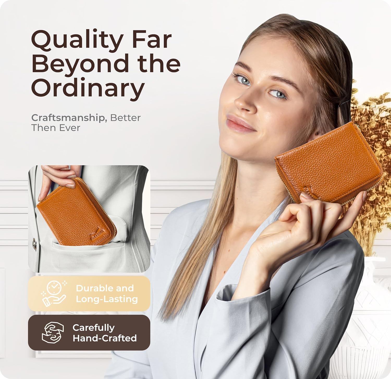 Ultra Slim Ladies Genuine Leather Bifold zipper wallet