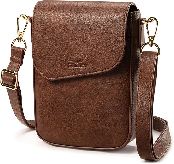 RFID Phone Purse Crossbody Bag for Women - Vintage Coffee Solid