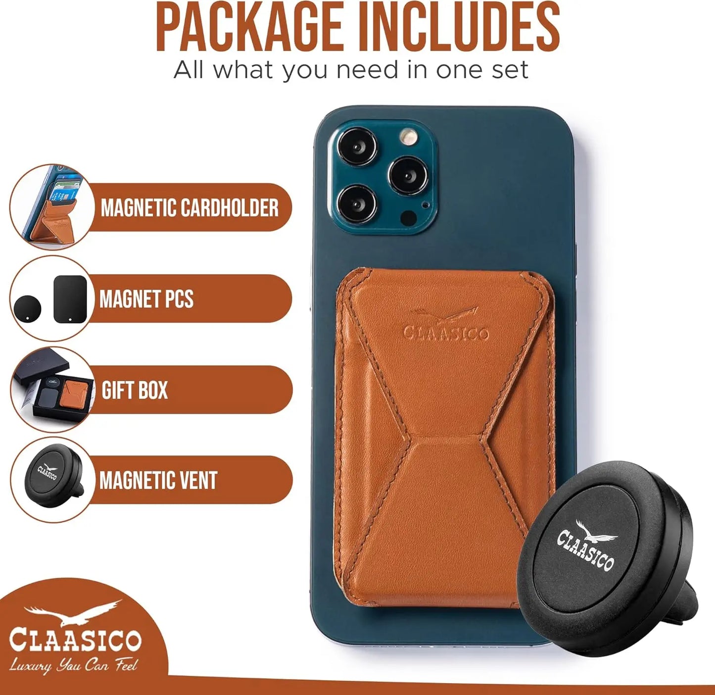 Cell Phone Wallet with Magnetic Phone Stand - Dark Brown