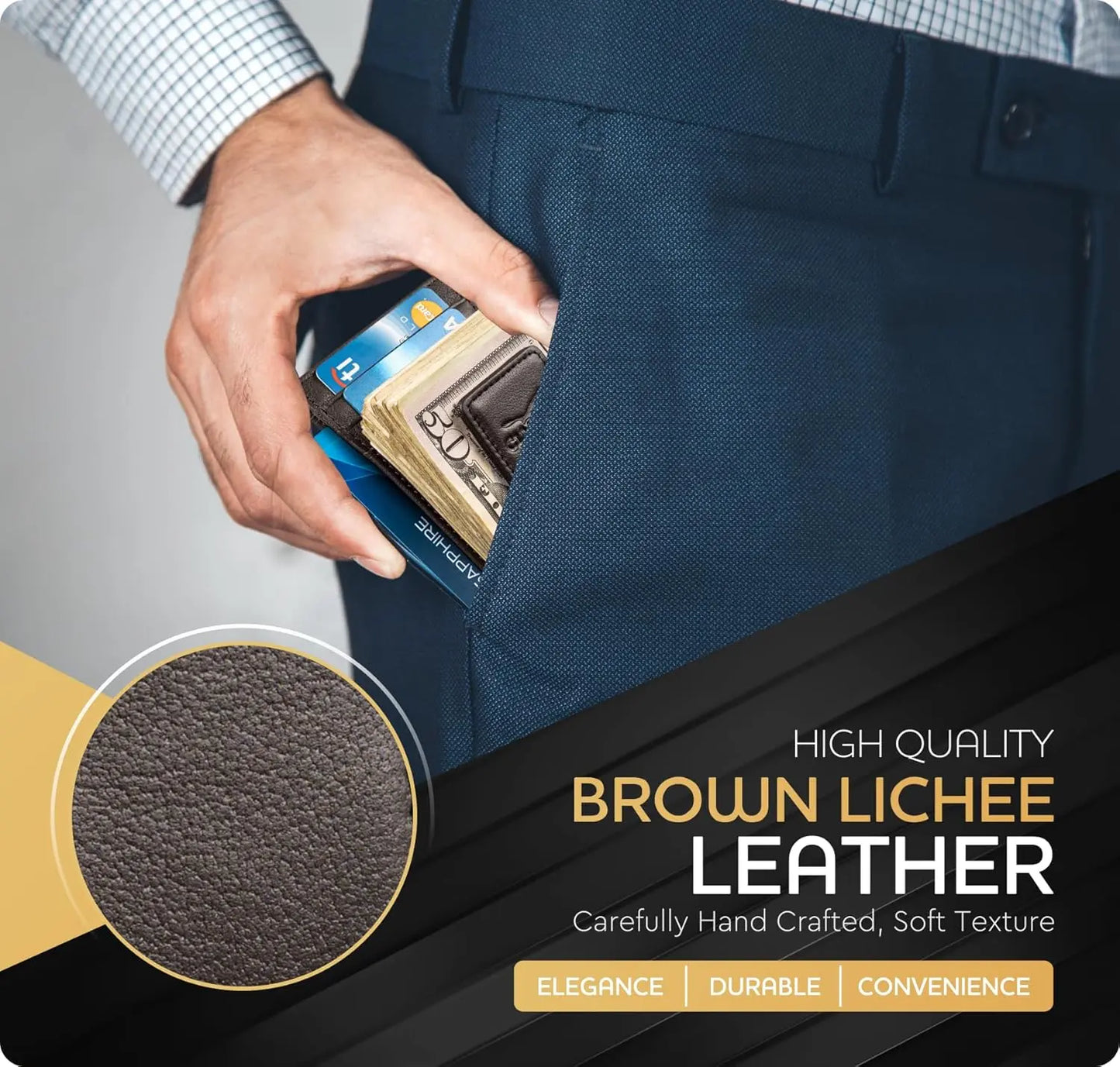 Money Clip Leather Wallet For Men - Brown