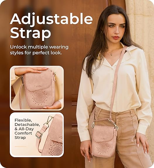 RFID Phone Purse Crossbody Bag for Women - Pink Pattern