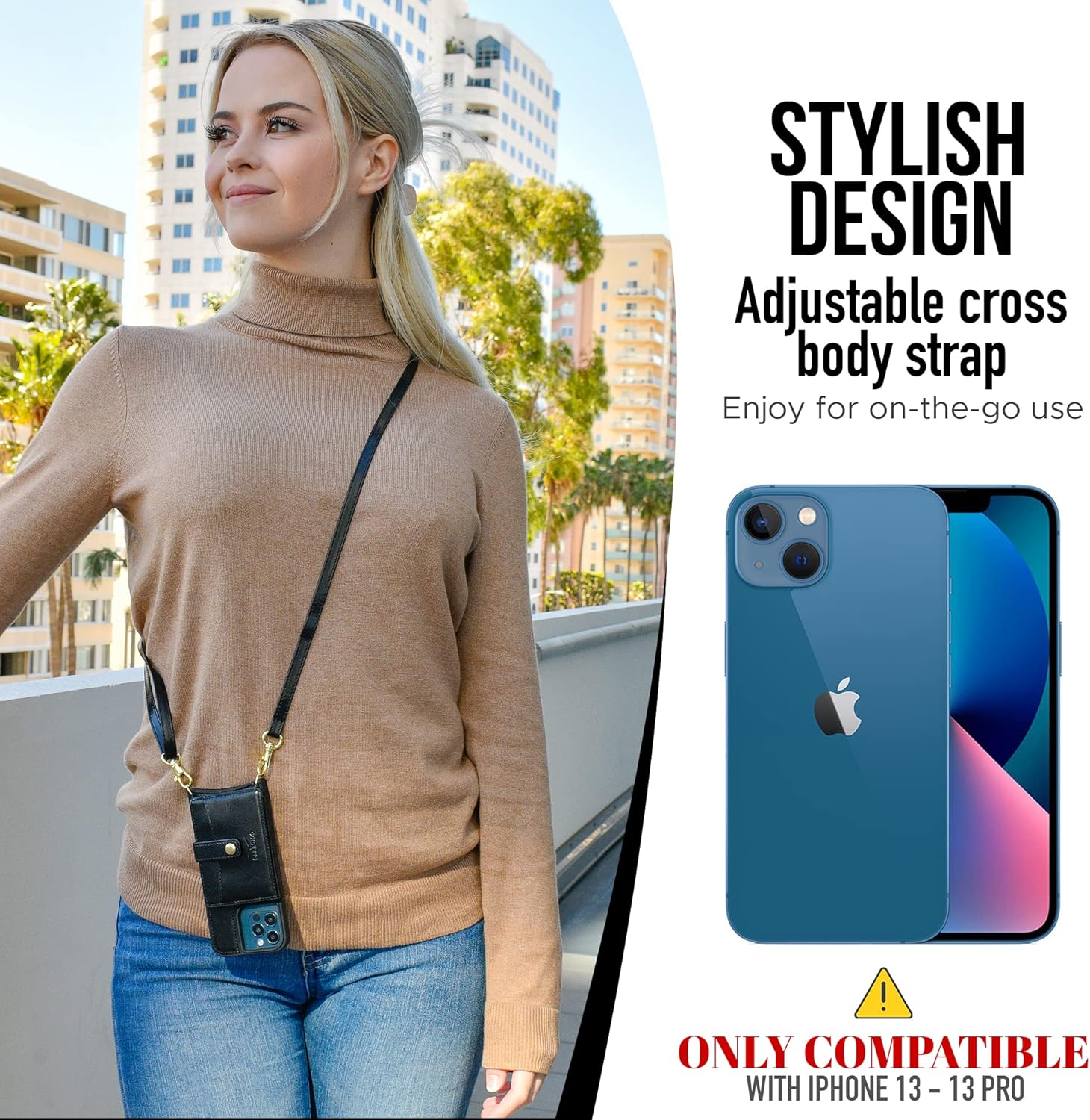 Claasico iPhone 13 Crossbody Wallet Case with RFID Protection