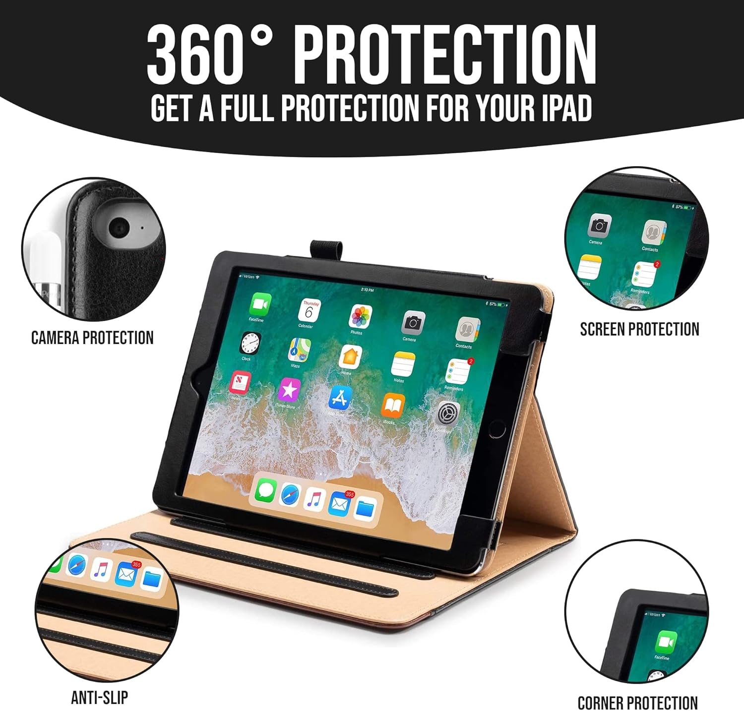 iPad 9.7 Case 2018/2017 5th/6th Gen, Premium PU Leather