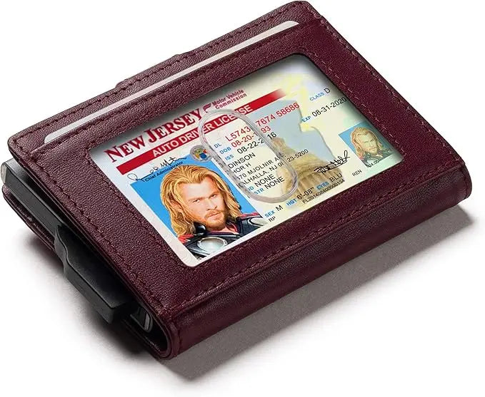 Pop Up Bifold Leather Wallet - Burgundy