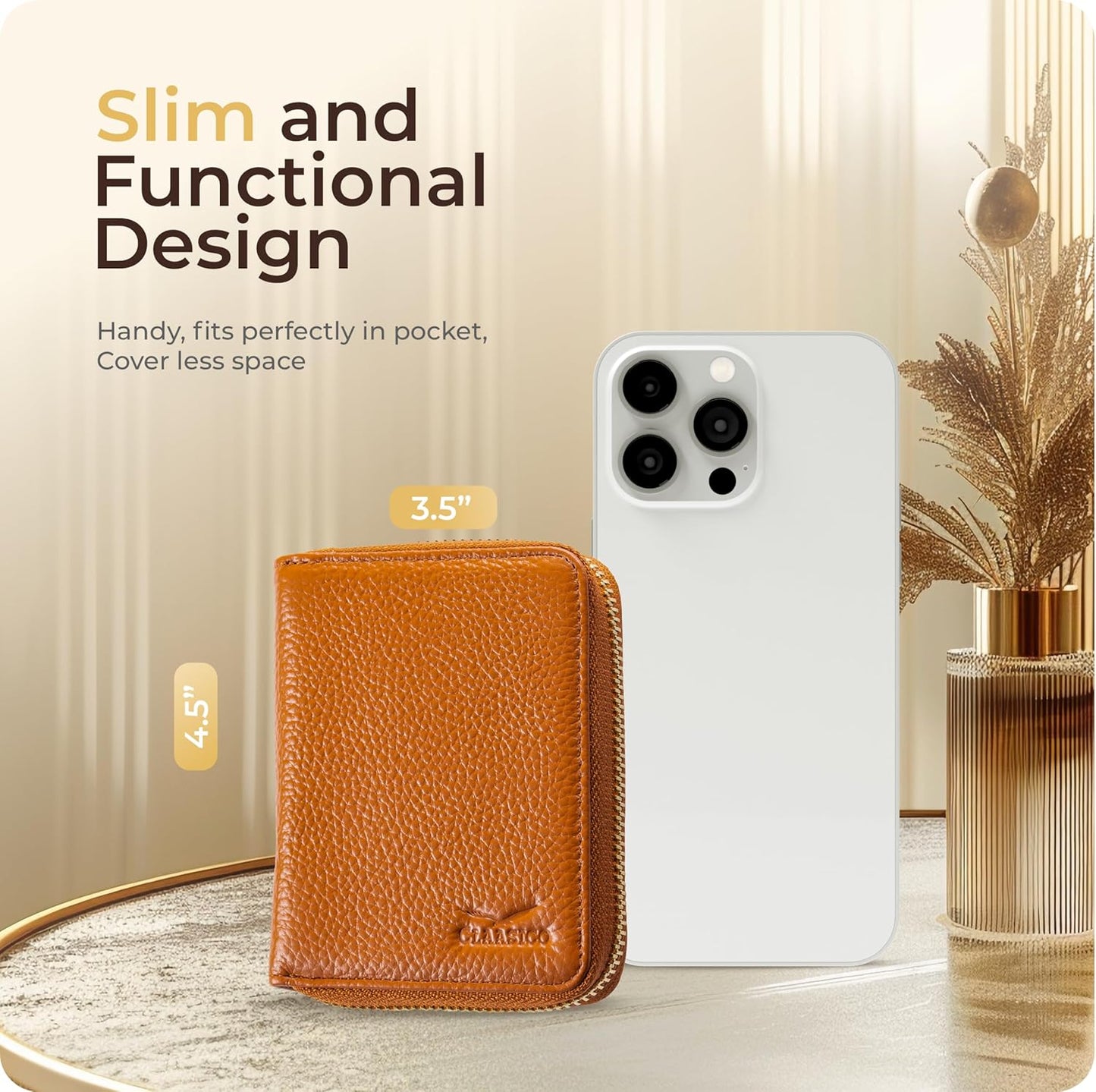 Ultra Slim Ladies Genuine Leather Bifold zipper wallet