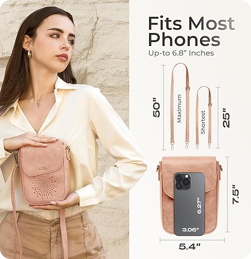 RFID Phone Purse Crossbody Bag for Women - Pink Pattern