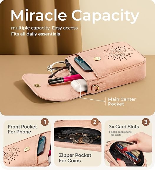 RFID Phone Purse Crossbody Bag for Women - Pink Pattern