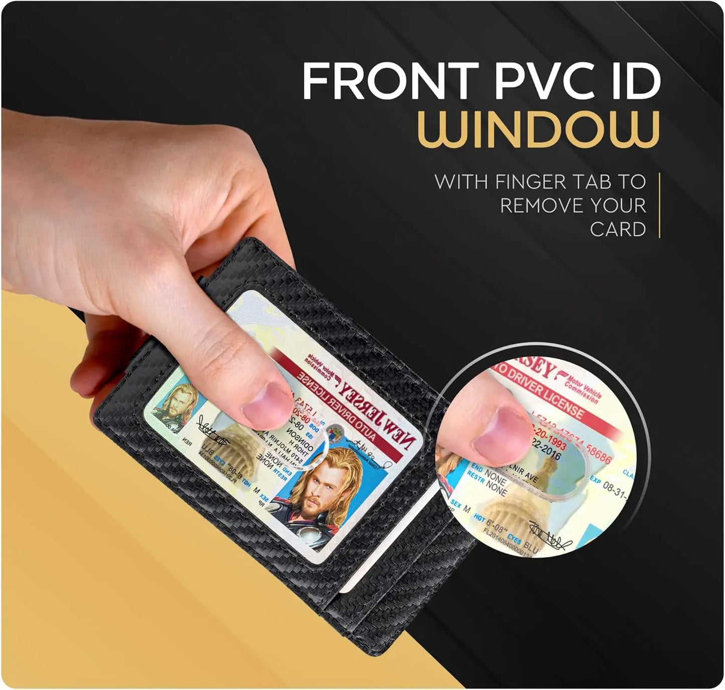 Money Clip Leather Wallet For Men - Carbon Black