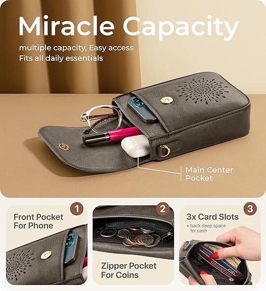 RFID Phone Purse Crossbody Bag for Women - Vintage Grey Partten
