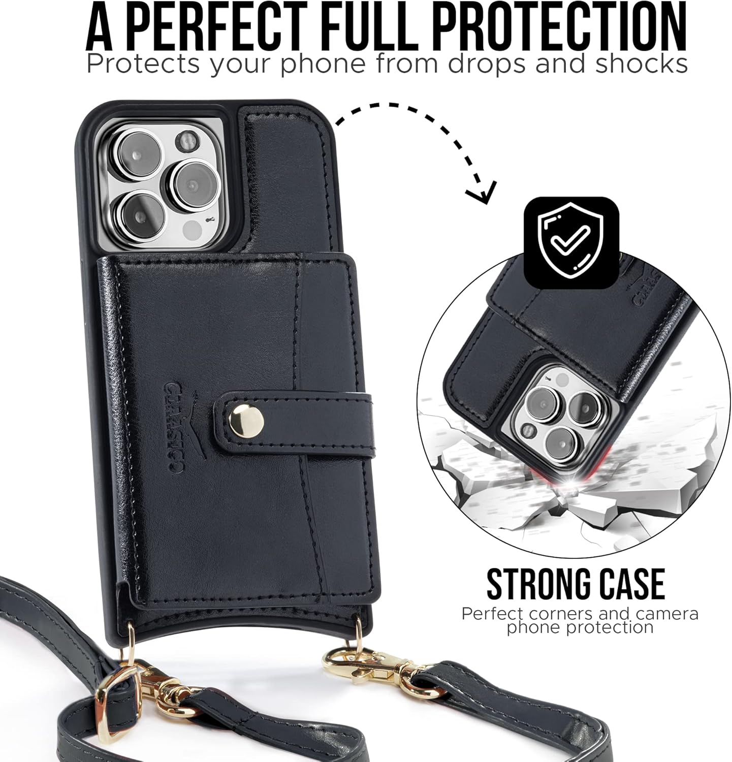 Claasico iPhone 13 Crossbody Wallet Case with RFID Protection