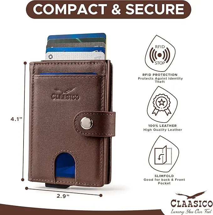 Pop Up Bifold Leather Wallet - Brown Smooth